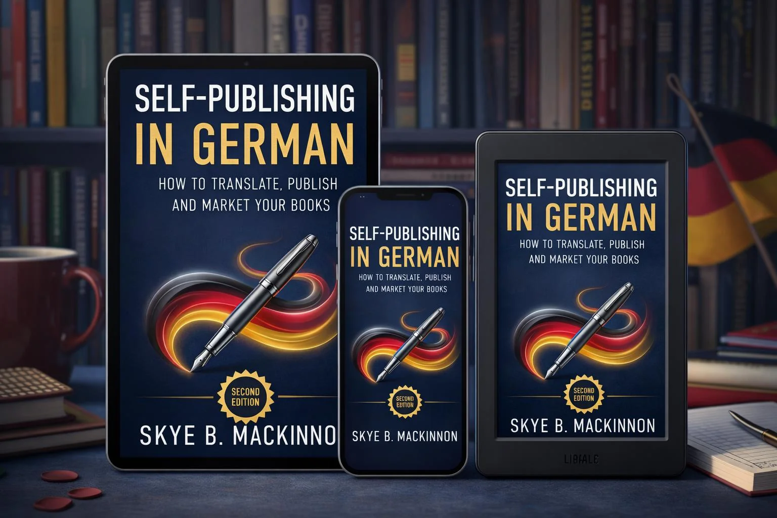 Self-Publishing in German on a tablet, a phone and an e-reader